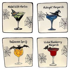 NWT Set Of Four Spooky Street Halloween Themed Cocktail Canapé Plates